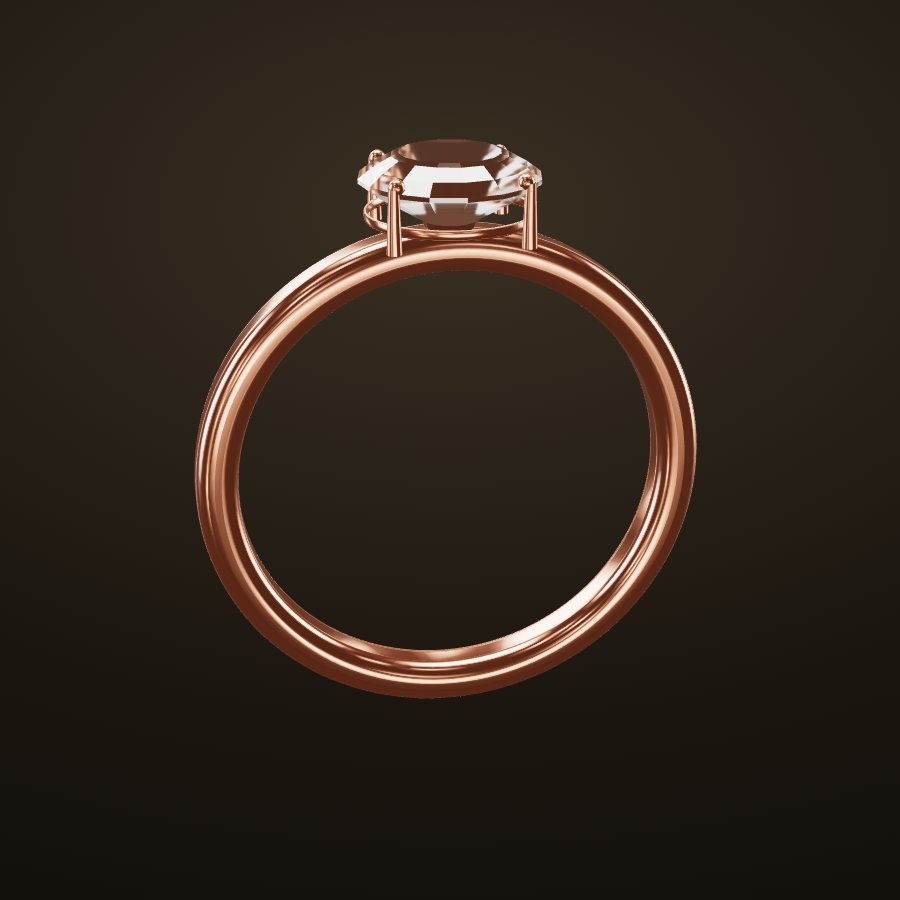 Anillo solitario en oro rosa con diamante, dibujado en 3D en el taller digital